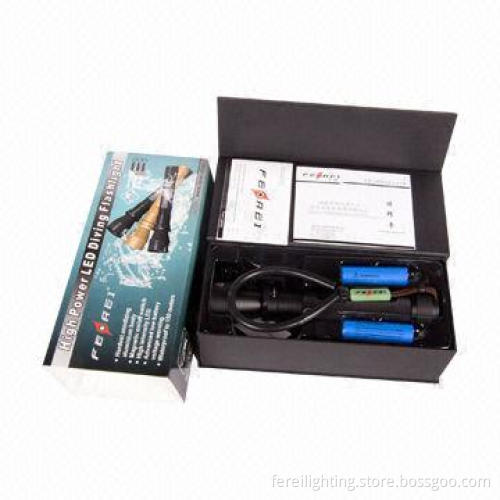 Cree XM-L 800lm Rechargeable Diving Flashlight, 2 x 18650 Lithium Batteries, 6 Hours Charging Time